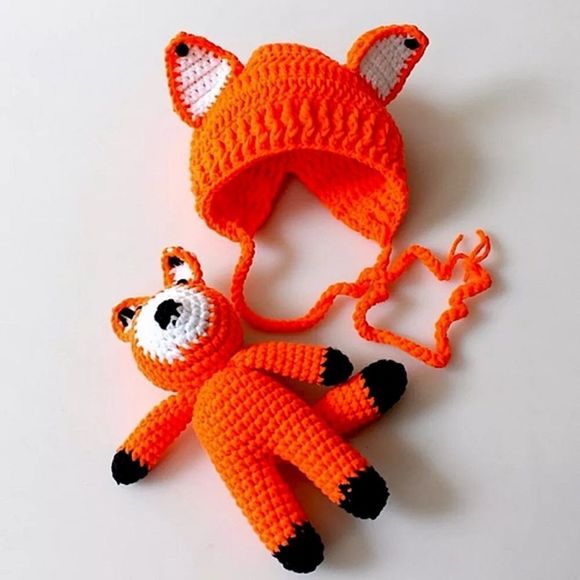 FOX Crochet Knit Baby Hat Gift Set - Picture 1 of 5